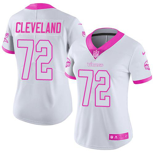 Nike Vikings #72 Ezra Cleveland White/Pink Women's Stitched NFL Limited Rush Fashion Jersey