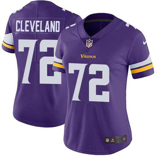 Nike Vikings #72 Ezra Cleveland Purple Team Color Women's Stitched NFL Vapor Untouchable Limited Jersey