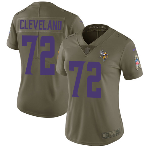 Nike Vikings #72 Ezra Cleveland Olive Women's Stitched NFL Limited 2017 Salute To Service Jersey