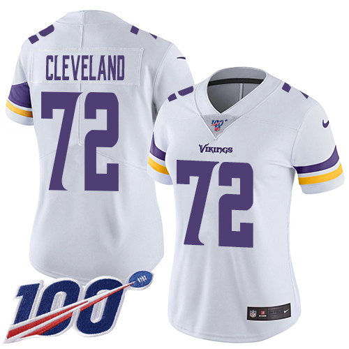 Nike Vikings #72 Ezra Cleveland White Women's Stitched NFL 100th Season Vapor Untouchable Limited Jersey