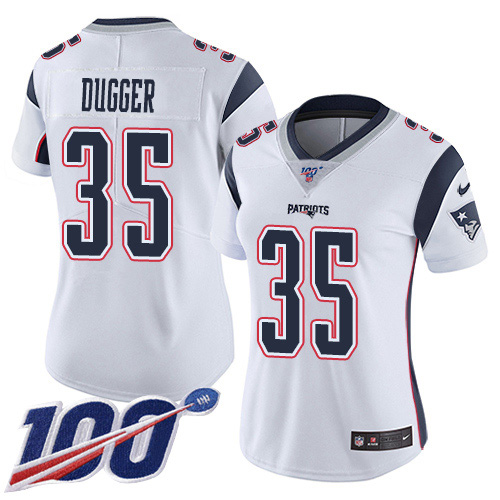 Nike Patriots #35 Kyle Dugger White Women's Stitched NFL 100th Season Vapor Untouchable Limited Jersey