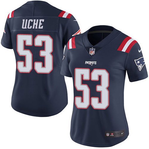 Nike Patriots #53 Josh Uche Navy Blue Women's Stitched NFL Limited Rush Jersey