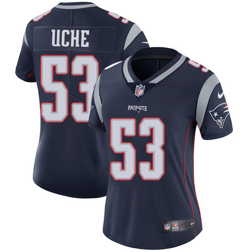 Nike Patriots #53 Josh Uche Navy Blue Team Color Women's Stitched NFL Vapor Untouchable Limited Jersey