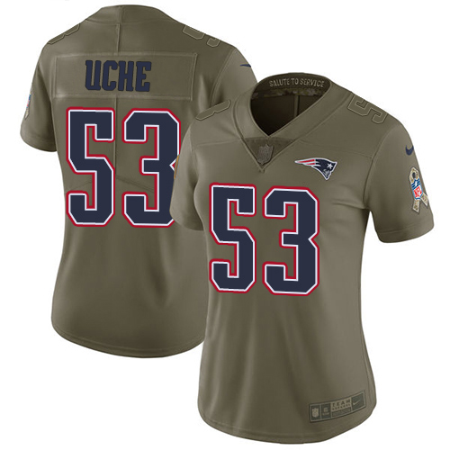 Nike Patriots #53 Josh Uche Olive Women's Stitched NFL Limited 2017 Salute To Service Jersey