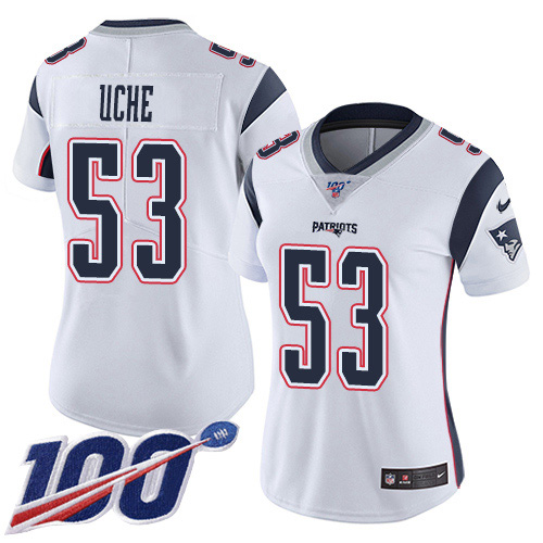 Nike Patriots #53 Josh Uche White Women's Stitched NFL 100th Season Vapor Untouchable Limited Jersey