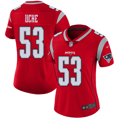 Nike Patriots #53 Josh Uche Red Women's Stitched NFL Limited Inverted Legend Jersey