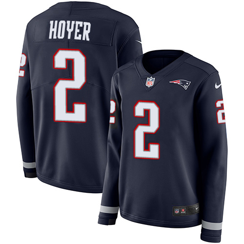 Nike Patriots #2 Brian Hoyer Navy Blue Team Color Women's Stitched NFL Limited Therma Long Sleeve Jersey