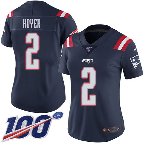 Nike Patriots #2 Brian Hoyer Navy Blue Women's Stitched NFL Limited Rush 100th Season Jersey