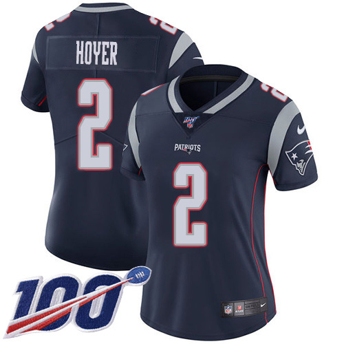 Nike Patriots #2 Brian Hoyer Navy Blue Team Color Women's Stitched NFL 100th Season Vapor Untouchable Limited Jersey