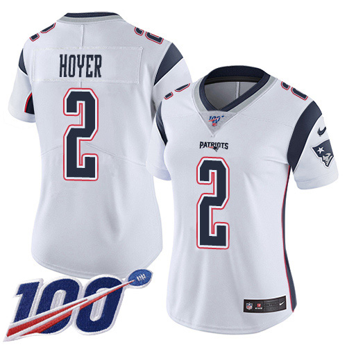 Nike Patriots #2 Brian Hoyer White Women's Stitched NFL 100th Season Vapor Untouchable Limited Jersey