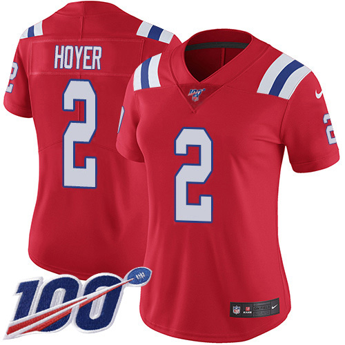 Nike Patriots #2 Brian Hoyer Red Alternate Women's Stitched NFL 100th Season Vapor Untouchable Limited Jersey