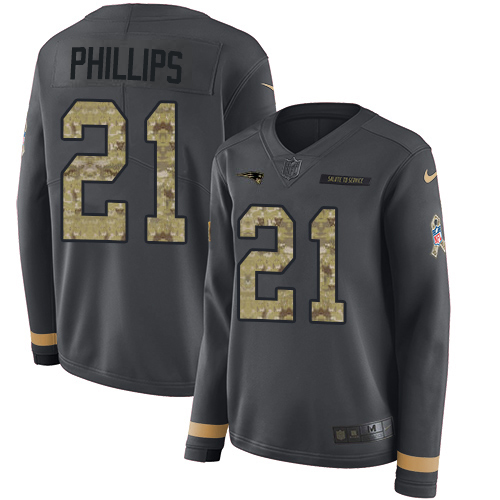 Nike Patriots #21 Adrian Phillips Anthracite Salute to Service Women's Stitched NFL Limited Therma Long Sleeve Jersey