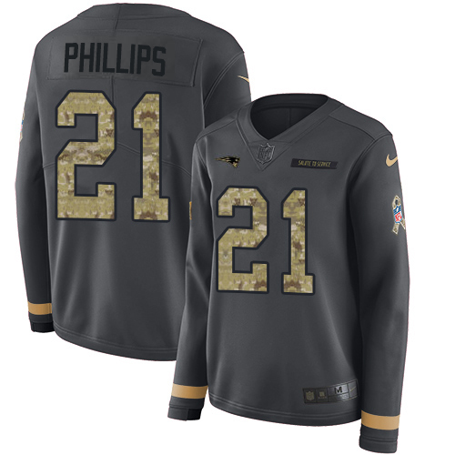 Nike Patriots #21 Adrian Phillips Anthracite Salute to Service Women's Stitched NFL Limited Therma Long Sleeve Jersey Nike Patriots #21 Adrian Phillips Anthracite Salute to Service Women's Stitched NFL Limited Therma Long Sleeve Jersey