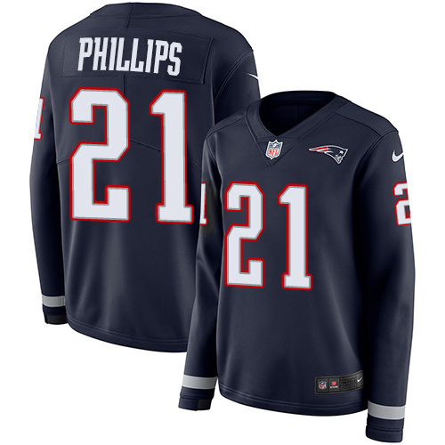 Nike Patriots #21 Adrian Phillips Navy Blue Team Color Women's Stitched NFL Limited Therma Long Sleeve Jersey