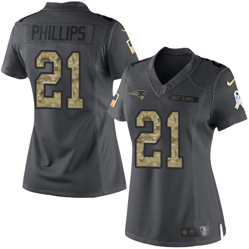 Nike Patriots #21 Adrian Phillips Black Women's Stitched NFL Limited 2016 Salute to Service Jersey