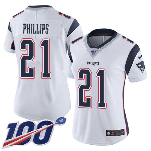 Nike Patriots #21 Adrian Phillips White Women's Stitched NFL 100th Season Vapor Untouchable Limited Jersey
