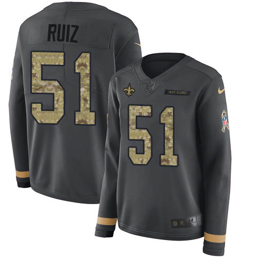 Nike Saints #51 Cesar Ruiz Anthracite Salute to Service Women's Stitched NFL Limited Therma Long Sleeve Jersey