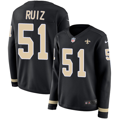 Nike Saints #51 Cesar Ruiz Black Team Color Women's Stitched NFL Limited Therma Long Sleeve Jersey