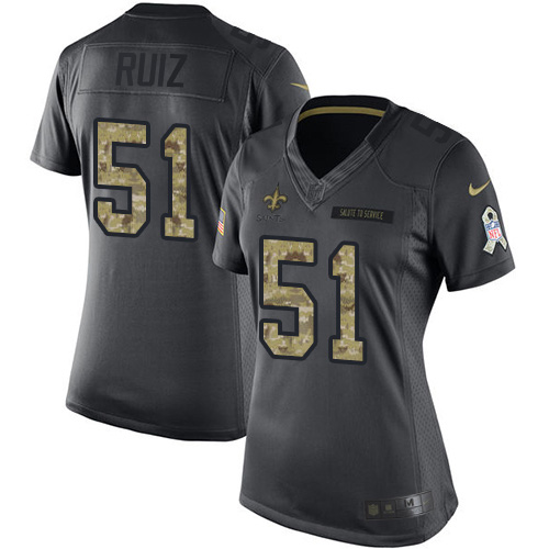 Nike Saints #51 Cesar Ruiz Black Women's Stitched NFL Limited 2016 Salute to Service Jersey