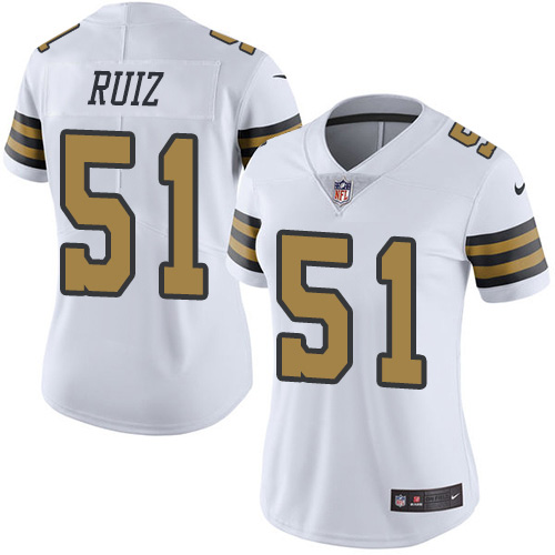 Nike Saints #51 Cesar Ruiz White Women's Stitched NFL Limited Rush Jersey