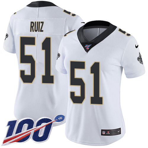 Nike Saints #51 Cesar Ruiz White Women's Stitched NFL 100th Season Vapor Untouchable Limited Jersey