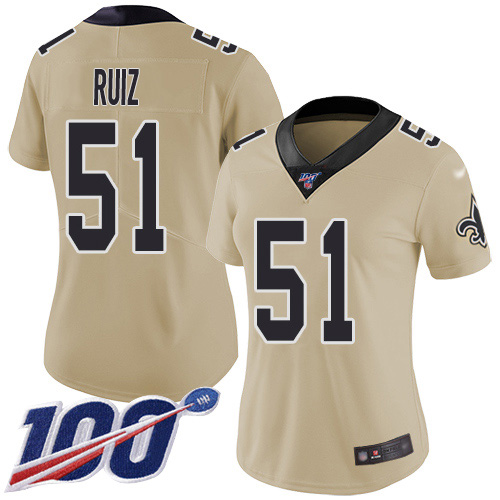 Nike Saints #51 Cesar Ruiz Gold Women's Stitched NFL Limited Inverted Legend 100th Season Jersey