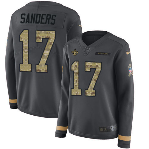 Nike Saints #17 Emmanuel Sanders Anthracite Salute to Service Women's Stitched NFL Limited Therma Long Sleeve Jersey