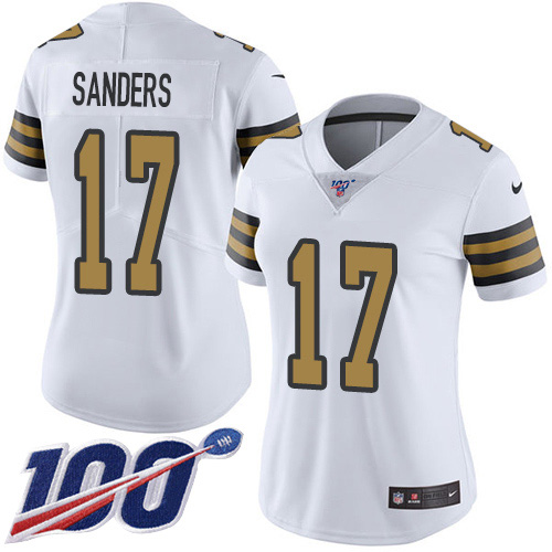 Nike Saints #17 Emmanuel Sanders White Women's Stitched NFL Limited Rush 100th Season Jersey