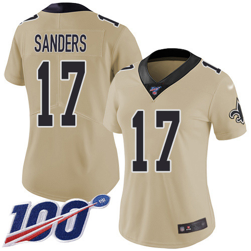 Nike Saints #17 Emmanuel Sanders Gold Women's Stitched NFL Limited Inverted Legend 100th Season Jersey