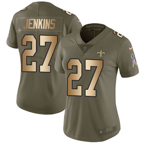 Nike Saints #27 Malcolm Jenkins Olive/Gold Women's Stitched NFL Limited 2017 Salute To Service Jersey