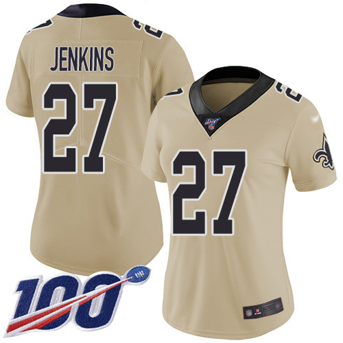 Nike Saints #27 Malcolm Jenkins Gold Women's Stitched NFL Limited Inverted Legend 100th Season Jersey