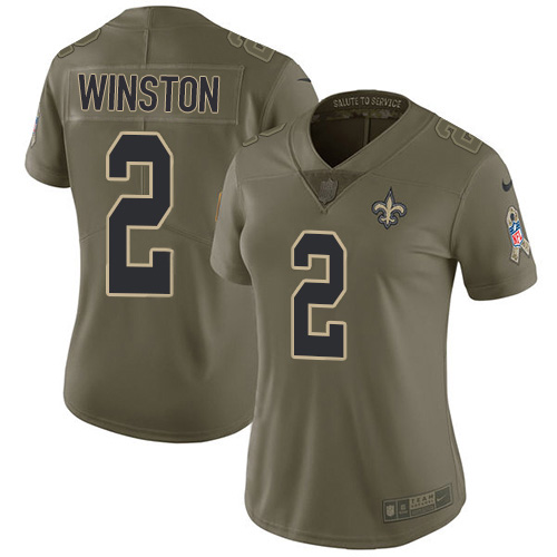 Nike Saints #2 Jameis Winston Olive Women's Stitched NFL Limited 2017 Salute To Service Jersey