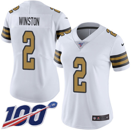 Nike Saints #2 Jameis Winston White Women's Stitched NFL Limited Rush 100th Season Jersey