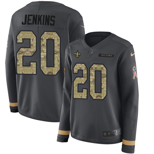 Nike Saints #20 Janoris Jenkins Anthracite Salute to Service Women's Stitched NFL Limited Therma Long Sleeve Jersey