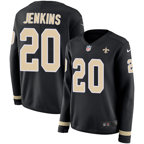 Nike Saints #20 Janoris Jenkins Black Team Color Women's Stitched NFL Limited Therma Long Sleeve Jersey