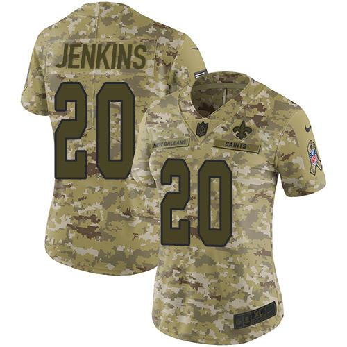 Nike Saints #20 Janoris Jenkins Camo Women's Stitched NFL Limited 2018 Salute To Service Jersey