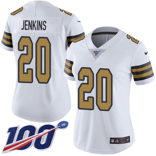 Nike Saints #20 Janoris Jenkins White Women's Stitched NFL Limited Rush 100th Season Jersey Nike Saints #20 Janoris Jenkins White Women's Stitched NFL Limited Rush 100th Season Jersey
