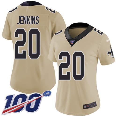 Nike Saints #20 Janoris Jenkins Gold Women's Stitched NFL Limited Inverted Legend 100th Season Jersey