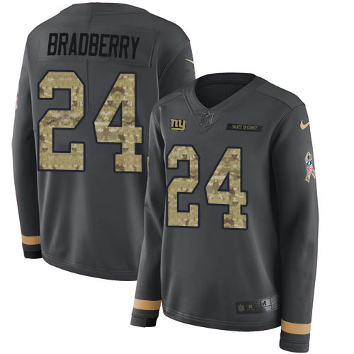 Nike Giants #24 James Bradberry Anthracite Salute to Service Women's Stitched NFL Limited Therma Long Sleeve Jersey