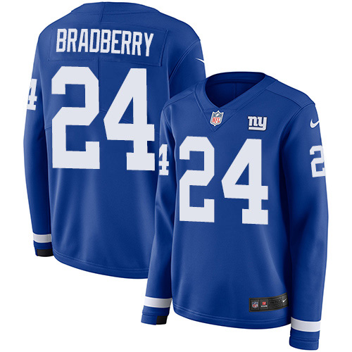 Nike Giants #24 James Bradberry Royal Blue Team Color Women's Stitched NFL Limited Therma Long Sleeve Jersey