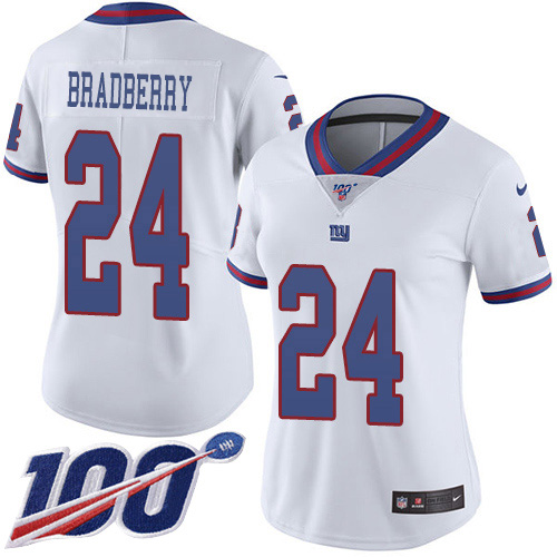 Nike Giants #24 James Bradberry White Women's Stitched NFL Limited Rush 100th Season Jersey Nike Giants #24 James Bradberry White Women's Stitched NFL Limited Rush 100th Season Jersey