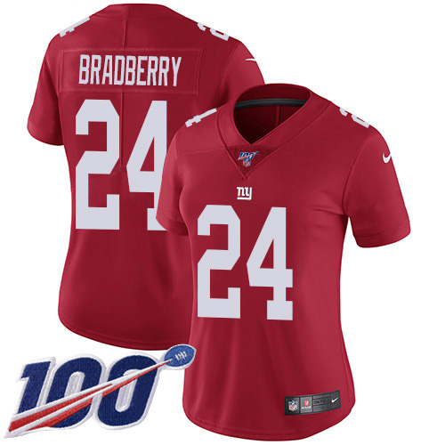 Nike Giants #24 James Bradberry Red Alternate Women's Stitched NFL 100th Season Vapor Untouchable Limited Jersey