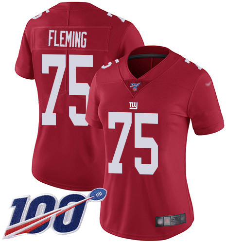 Nike Giants #75 Cameron Fleming Red Women's Stitched NFL Limited Inverted Legend 100th Season Jersey