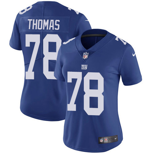 Nike Giants #78 Andrew Thomas Royal Blue Team Color Women's Stitched NFL Vapor Untouchable Limited Jersey