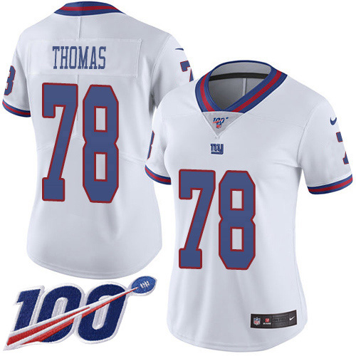 Nike Giants #78 Andrew Thomas White Women's Stitched NFL Limited Rush 100th Season Jersey