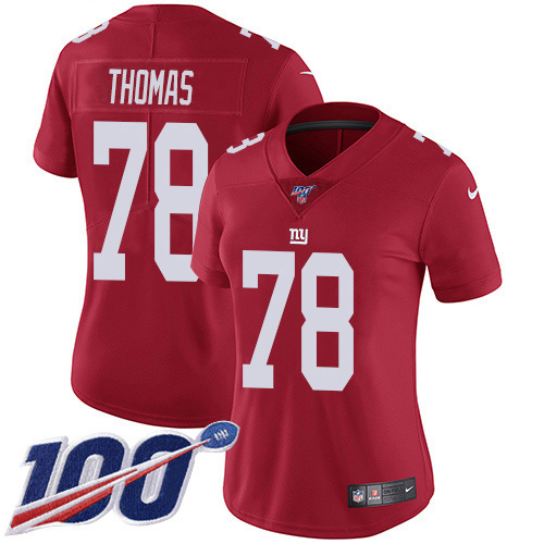 Nike Giants #78 Andrew Thomas Red Alternate Women's Stitched NFL 100th Season Vapor Untouchable Limited Jersey