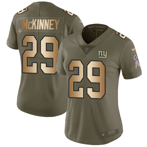Nike Giants #29 Xavier McKinney Olive/Gold Women's Stitched NFL Limited 2017 Salute To Service Jersey