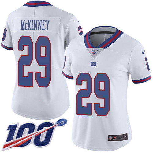 Nike Giants #29 Xavier McKinney White Women's Stitched NFL Limited Rush 100th Season Jersey