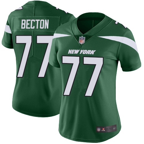 Nike Jets #77 Mekhi Becton Green Team Color Women's Stitched NFL Vapor Untouchable Limited Jersey