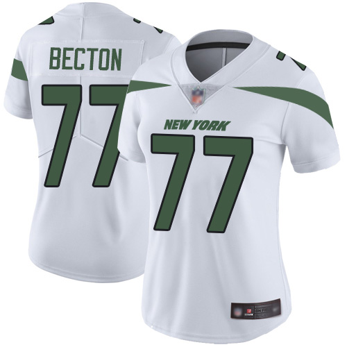 Nike Jets #77 Mekhi Becton White Women's Stitched NFL Vapor Untouchable Limited Jersey
